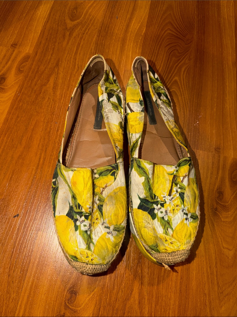 Dolce & Gabbana Yellow Lemon Print Canvas Espadrilles
